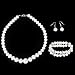 Bridal Wedding Party Faux Pearl Necklace + Earrings + 2-Row Bracelet Set