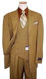 Tayion Collection Honey Mustard with Cognac Hand-Pick Stitching Super 140's Wool Vested Wideleg Suit
