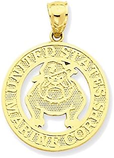 14k Yellow Gold Us Marine Corps Bulldog Charm Pendant - 28mm
