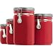 Anchor Hocking 4 Piece Red Ceramic Clamp Top Canister Set