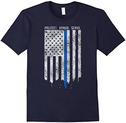 Men's Thin Blue Line Protect, Honor, Serve, Vertical Flag T-Shirt 2XL Navy