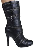Unique Designer Cool Zipper Accented Calf High Boot from Hot Fash Shoes - BRUNI Black