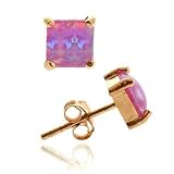 Rose Gold vermeil (24k Gold over Sterling Silver) Fiery Created Pink Opal stone square stud Earrings