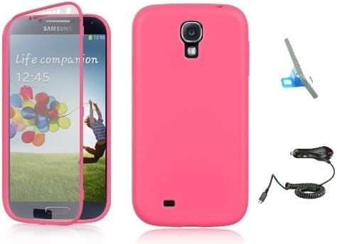 Premium Samsung Galaxy S4 TPU Skin Phone Protective Case With Screen Protector Window Cover And Purple Touch Screen Stylus, Phone Stand, Car Charger (Pink)