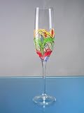 Set Of Four (4) - Romanian Crystal Glassware/Barware - Vibrant Colors Red, Blue, Green, Yellow Design - Orleans Collection - 7 Oz Champagne Flute Toasting Glasses