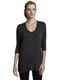 Three Dots Women's Loose Rayon Jers 3/4 Sleeve U-Neck Top, Dark Shadow, Large