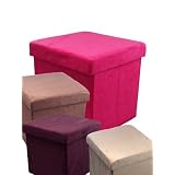 Multi Purpose Suede Folding Ottoman Storage Box/Chair In Fuschia