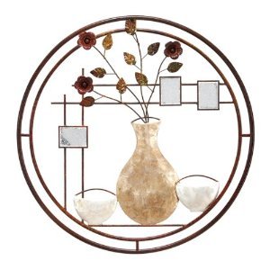 Beautiful Metal Wall Art Sculpture Circle Capiz Flower Vase Home Decor 26 D