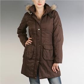 BGSD Ladies Metallic Crinkle Hooded Parka Coat with Raccoon Fur Trim by Luxury Lane