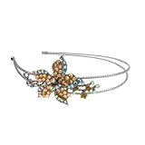 Fashion Hair Accessory ~Headband Topaz Flower Design Accented with Crystals