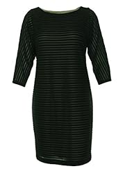 Round Neck Striped Print Sheath Polyester/Spandex Illusion Mesh Dolman  Dress