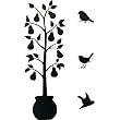 41 Inch Tree with Birds Silhoutette Temporary Removable Wall Sticker, Black