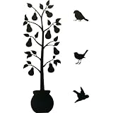 41 Inch Tree with Birds Silhoutette Temporary Removable Wall Sticker, Black
