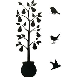 41 Inch Tree with Birds Silhoutette Temporary Removable Wall Sticker, Black