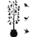 41 Inch Tree with Birds Silhoutette Temporary Removable Wall Sticker, Black