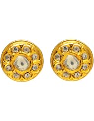 18kt Yellow Gold Round Diamond Pave Stud Earring Ethnic Style Jewelry