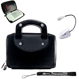 Kroo Kindle DX synthetic Leather Office Cover Case (Fits 6" Display, Latest Generation Kindle) + Includes a 4-inch Ebigvalue (TM) Determination Hand Strap + Includes a White Mighty Light UltraFlex2 Dual Bright LED eBook Reader Light