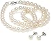BoBijou White near round 6-7mm knotted pearl necklace with sterling silver lobster clasp with matching silver earring studs