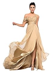 Plus Size A-line Flowy Backless Pleated Fitted Slit Sequined Chiffon Floor Length One Shoulder Sleeveless Flared-Skirt Empire   Waistline Evening Dress 