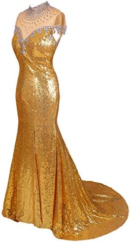 Dresstells® Women's Gold Long Mermaid Prom Dress Evening Sequin Gown Gold Size 12