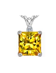 Original Star K (tm) Large 12mm Square Cut Simulated Citrine Pendant in 925 Sterling Silver