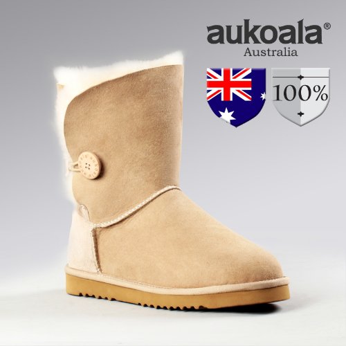 Aukoala Australia Sheepskin Warm Bailey Button Winter Boots For Womens_Sand_Us Size 8 On Sale