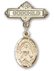 Gold Filled Baby Badge with St. Julie Billiart Charm and Godchild Badge Pin