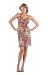 2 PC. Halter mini dress with vibrant avant garde print, criss