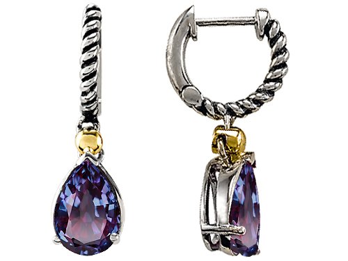 3.25 cts 925 Sterling Silver and 18k Gold Two Tone Genuine Lab Created Alexandrite Earrings