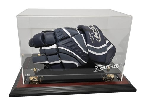 Anaheim Ducks Hockey Glove Display Case with Mahogany Finish Base
