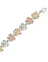 Sterling Silver Tri-Color CZ Plumeria Leis Bracelet