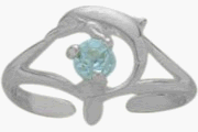 Silver Genuine Aquamarine Dolphin Toe Ring