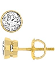 0.67 Carat G-SI Natural Diamond Bezel Set Stud Earrings 14k Yellow Gold