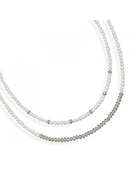MMA Silver - 17 inch Double Strand Cultured Freshwater Pearl and CZ Necklace