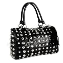 New Faux Leather Domino Bowler Handbag Purse with Metal Studs - a lot of colors available