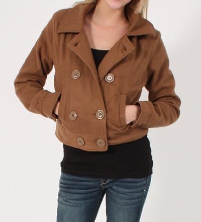 Last Kiss Double Button Fleece Short Coat in Brown