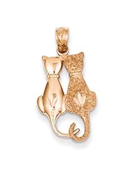 14k Rose Gold Polished And Textured Sitting Cats Pendant