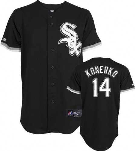 MLB Men's Chicago White Sox Paul Konerko Black Alternate Short Sleeve 6 Button Synthetic Replica Baseball Jersey Spring 2012  (Black, Small)