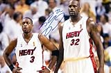 Shaquille O'Neal Autographed / Signed Miami Heat Standing w/ Dwyane Wade 12x16 Photo (James Spence)