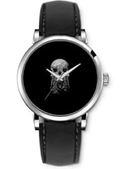 SPRAWL Aanalog Fashion Series Silver Ladies Watches of Genuine Black Leather Strap,Unique Wrist Watch for Women Girls Designed with Weird skull