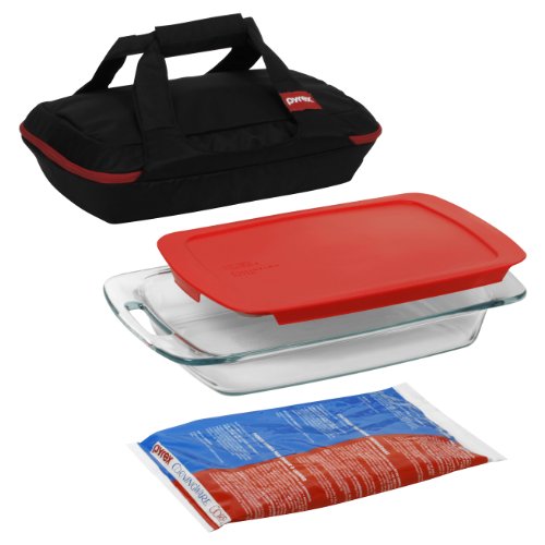 Pyrex Portable 4-Piece Set - includes 1-ea 3-qt Easy Grab Oblong - RedCover - Large Unipack - Black Carrier product image