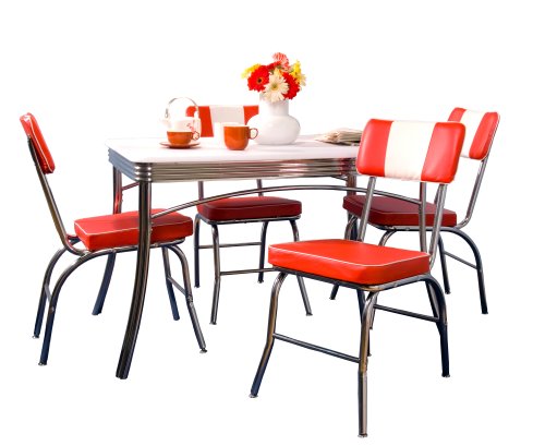 5 Piece Brimingham Retro Dining Set, Red