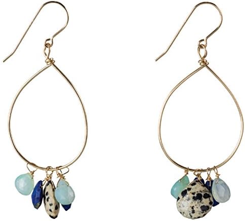 Dalmatian Jasper and Lapis Hand-Shaped Hoops on 14K Gold Filled French Earwire