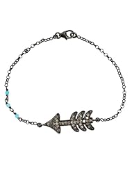 Diamond Pave Turquoise Beads Arrow Charm Chain Bracelet .925 Sterling Silver Jewelry