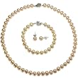 Peach Pink 7-8mm AAA Cultured Pearl Strand Princess Necklace 18", Bracelet (LS1R2) & AAAA Earrings (LS1B) Platinum Overlay CAREFREE Sterling Silver Set