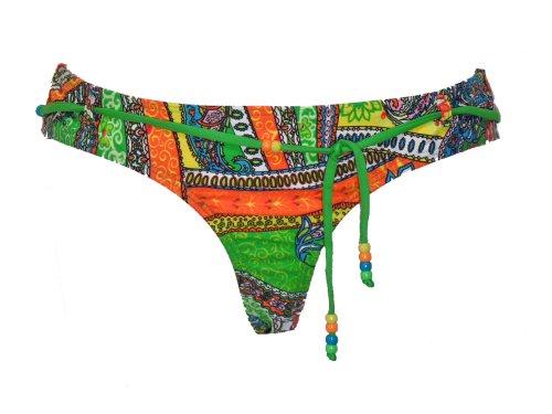 Rampage Green Mod Paisley Swimsuit-bottoms w/Beaded Belt L