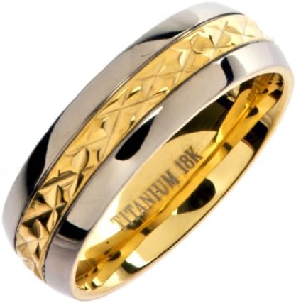 7mm 18K Gold Plated Wedding Ring Grade 5 Titanium Band Comfort Fit
