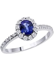 1.12 Ct Natural Oval Blue Sapphire and White Diamonds 14K White Gold Ring