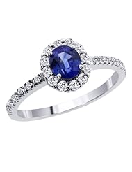 1.12 Ct Natural Oval Blue Sapphire and White Diamonds 14K White Gold Ring