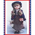 Large New Porcelain Doll with Flower Basket on Stand
